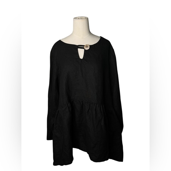 HEART DESIRE  Robin 100% Linen  Black Long Sleeve Blouse in XL - Picture 3 of 9